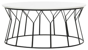 Safavieh Deion Coffee Table Retro Mid Century White Black Wood PU Powder Coating MDF Iron FOX4259B 889048200500