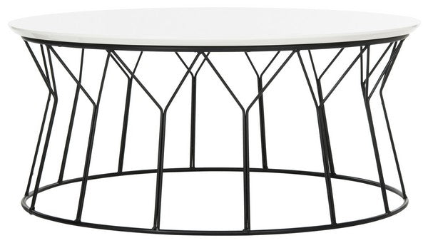Safavieh Deion Coffee Table Retro Mid Century White Black Wood PU Powder Coating MDF Iron FOX4259B 889048200500