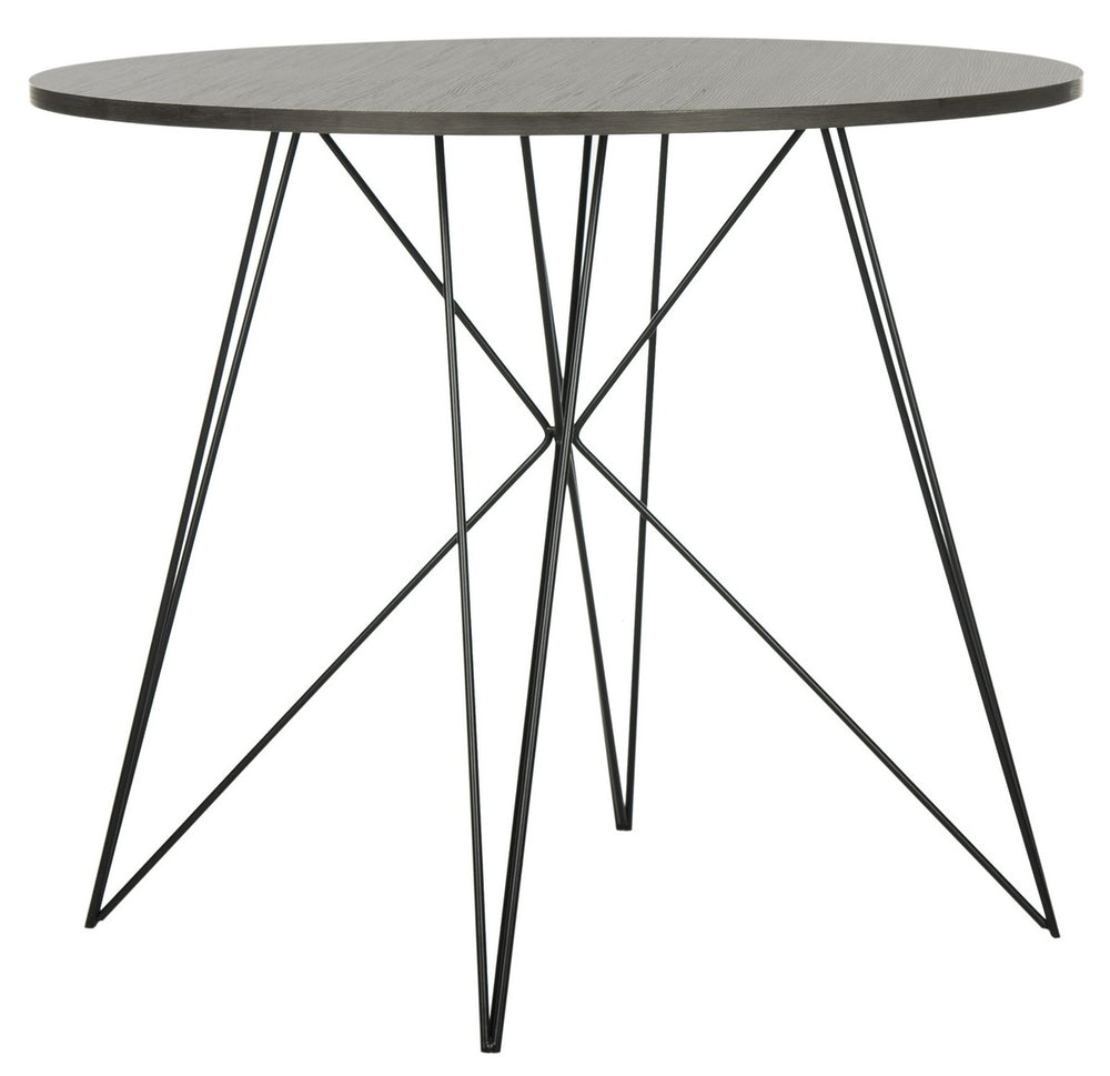 Safavieh Marino Dining Table Round Dark Grey Black Wood NC Coating Powder MDF Iron FOX4260A 889048200517