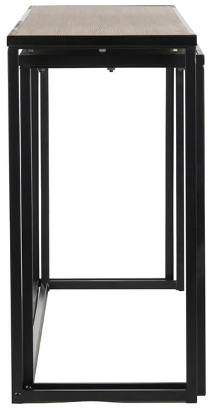 Safavieh Garin Console Retro Mid Century Stacking Light Oak Black Wood NC Coating Powder MDF Iron FOX4267A 889048200623