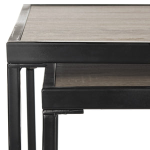 Safavieh Garin Console Retro Mid Century Stacking Light Oak Black Wood NC Coating Powder MDF Iron FOX4267A 889048200623