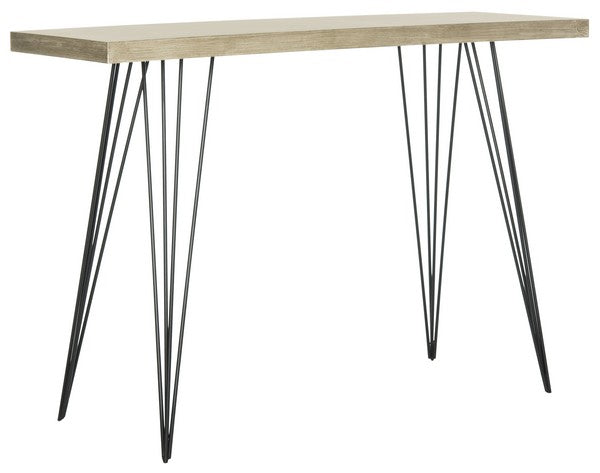 Safavieh Etro Console Retro Mid Century Light Oak Black Wood NC Coating Powder MDF Iron FOX4270A 889048200654