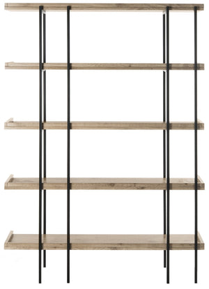 Safavieh Cecilia Etagere Retro Mid Century 5 Tier Oak Black Wood NC Coating Powder MDF W Laminate Iron FOX4271A 889048428744