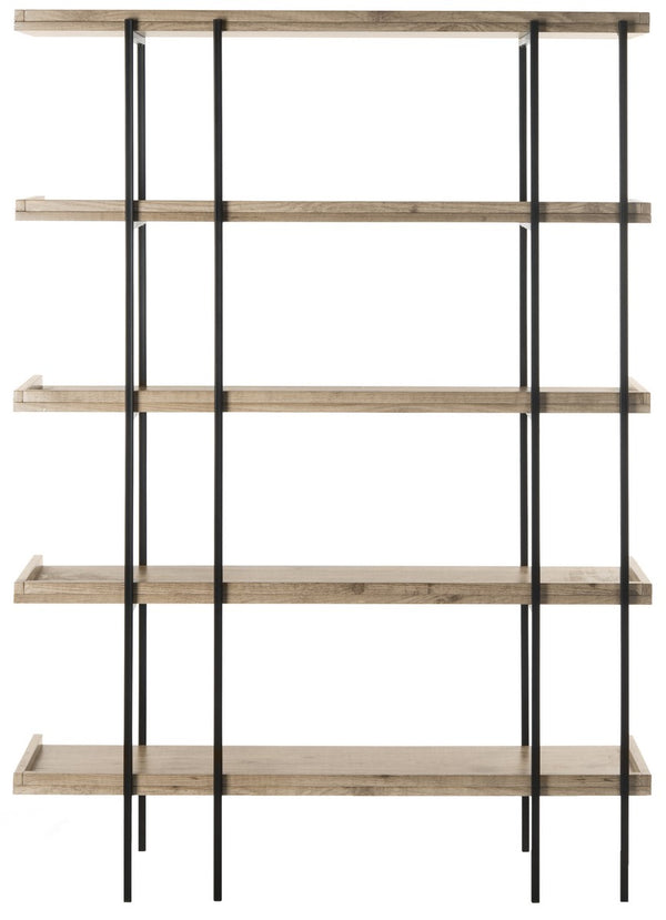 Safavieh Cecilia Etagere Retro Mid Century 5 Tier Oak Black Wood NC Coating Powder MDF W Laminate Iron FOX4271A 889048428744