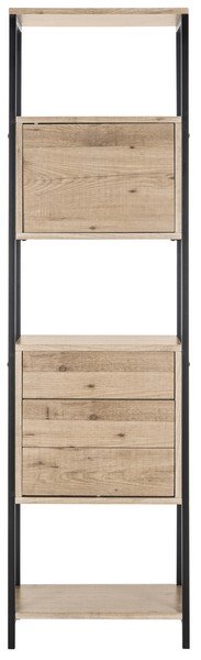 Safavieh Gabrielle Etagere Retro Mid Century Oak Black Wood NC Coating Powder MDF W Laminate Iron FOX4274A 889048428775