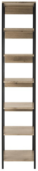 Safavieh Lisa Etagere Retro Mid Century 7 Tier Oak Black Wood NC Coating Powder MDF W Laminate Iron FOX4275A 889048428782