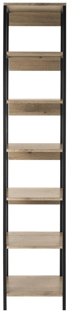 Safavieh Lisa Etagere Retro Mid Century 7 Tier Oak Black Wood NC Coating Powder MDF W Laminate Iron FOX4275A 889048428782