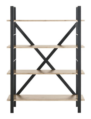 Safavieh Raylan Etagere Retro Midcentury 4 Tier Oak Black Wood NC Coating Powder MDF W Laminate Iron FOX4276A 889048428799