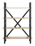 Raylan Etagere Retro Midcentury 4 Tier Oak Black Wood NC Coating Powder MDF W Laminate Iron