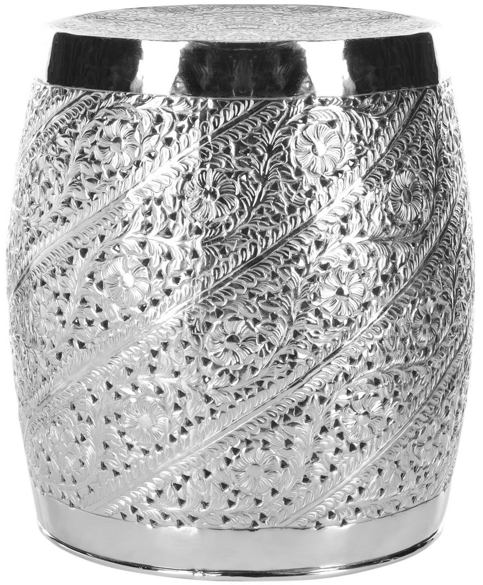 Safavieh Liam Stool Etched Silver Metal Polished Aluminum FOX4507A 683726529712