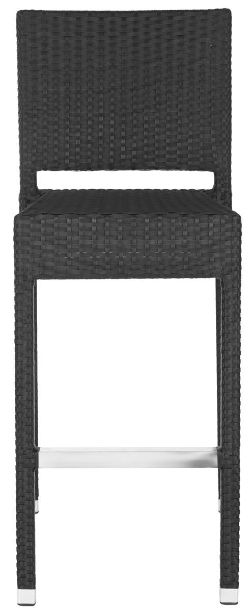 Safavieh Bethel Bar Stool Indoor Outdoor Black Silver Rattan PE Wicker Aluminium FOX5201A 683726764922