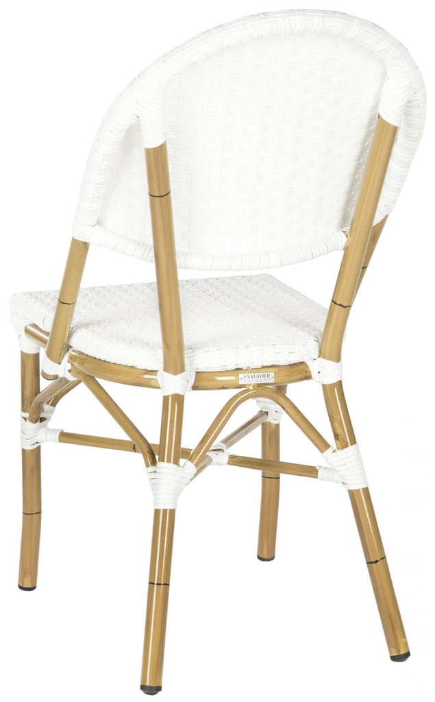 Safavieh - Set of 2 - Barrow Side Chair Indoor Outdoor Stacking White Light Brown Rattan PE Wicker Aluminium FOX5203C-SET2 683726770428