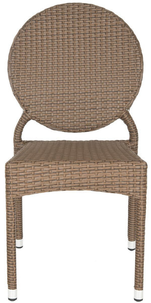 Safavieh - Set of 2 - Valdez Side Chair Indoor Outdoor French Bistro Stacking Brown Silver Rattan PE Wicker Aluminium FOX5204A-SET2 683726770633