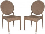 Safavieh - Set of 2 - Valdez Side Chair Indoor Outdoor French Bistro Stacking Brown Silver Rattan PE Wicker Aluminium FOX5204A-SET2 683726770633