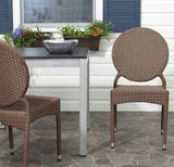 Safavieh - Set of 2 - Valdez Side Chair Indoor Outdoor French Bistro Stacking Brown Silver Rattan PE Wicker Aluminium FOX5204A-SET2 683726770633