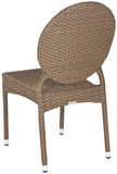 Safavieh - Set of 2 - Valdez Side Chair Indoor Outdoor French Bistro Stacking Brown Silver Rattan PE Wicker Aluminium FOX5204A-SET2 683726770633