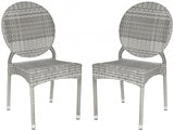 Safavieh - Set of 2 - Valdez Side Chair Indoor Outdoor French Bistro Stacking Grey Silver Rattan PE Wicker Aluminium FOX5204B-SET2 683726771050