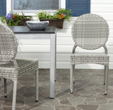 Safavieh - Set of 2 - Valdez Side Chair Indoor Outdoor French Bistro Stacking Grey Silver Rattan PE Wicker Aluminium FOX5204B-SET2 683726771050