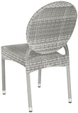 Safavieh - Set of 2 - Valdez Side Chair Indoor Outdoor French Bistro Stacking Grey Silver Rattan PE Wicker Aluminium FOX5204B-SET2 683726771050