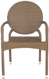 Safavieh - Set of 2 - Valdez Side Chair Indoor Outdoor French Bistro Stacking Brown Silver Rattan PE Wicker Aluminium FOX5205A-SET2 683726771432