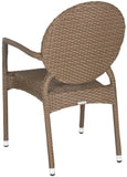 Safavieh - Set of 2 - Valdez Side Chair Indoor Outdoor French Bistro Stacking Brown Silver Rattan PE Wicker Aluminium FOX5205A-SET2 683726771432