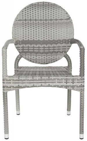 Safavieh - Set of 2 - Valdez Side Chair Indoor Outdoor French Bistro Stacking Grey Silver Rattan PE Wicker Aluminium FOX5205B-SET2 683726771487
