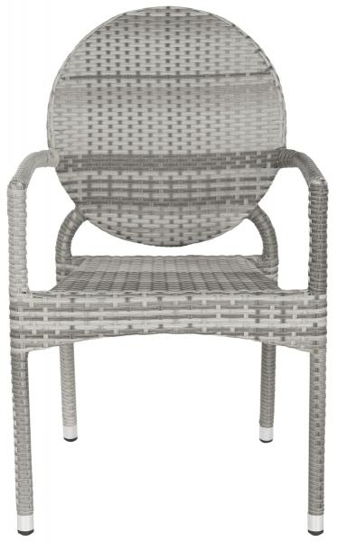 Safavieh - Set of 2 - Valdez Side Chair Indoor Outdoor French Bistro Stacking Grey Silver Rattan PE Wicker Aluminium FOX5205B-SET2 683726771487