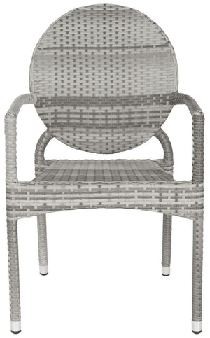 Safavieh - Set of 2 - Valdez Side Chair Indoor Outdoor French Bistro Stacking Grey Silver Rattan PE Wicker Aluminium FOX5205B-SET2 683726771487