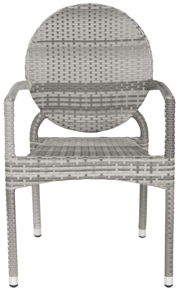 Safavieh - Set of 2 - Valdez Side Chair Indoor Outdoor French Bistro Stacking Grey Silver Rattan PE Wicker Aluminium FOX5205B-SET2 683726771487