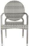 Safavieh - Set of 2 - Valdez Side Chair Indoor Outdoor French Bistro Stacking Grey Silver Rattan PE Wicker Aluminium FOX5205B-SET2 683726771487