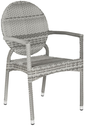 Safavieh - Set of 2 - Valdez Side Chair Indoor Outdoor French Bistro Stacking Grey Silver Rattan PE Wicker Aluminium FOX5205B-SET2 683726771487