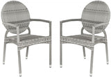 Safavieh - Set of 2 - Valdez Side Chair Indoor Outdoor French Bistro Stacking Grey Silver Rattan PE Wicker Aluminium FOX5205B-SET2 683726771487