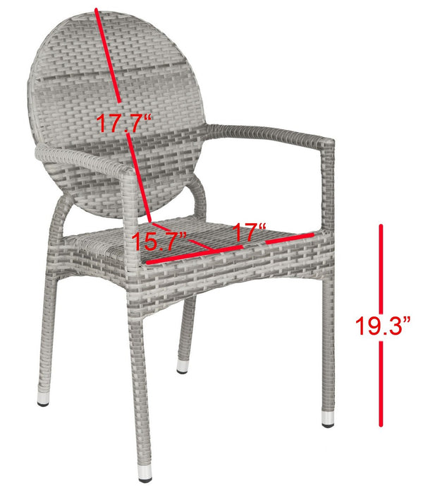 Safavieh - Set of 2 - Valdez Side Chair Indoor Outdoor French Bistro Stacking Grey Silver Rattan PE Wicker Aluminium FOX5205B-SET2 683726771487
