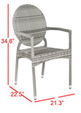Safavieh - Set of 2 - Valdez Side Chair Indoor Outdoor French Bistro Stacking Grey Silver Rattan PE Wicker Aluminium FOX5205B-SET2 683726771487