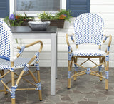 Safavieh - Set of 2 - Hooper Arm Chair Indoor Outdoor Stacking Blue White Light Brown Rattan PE Wicker Aluminium FOX5209A-SET2 683726782308