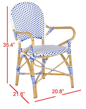 Safavieh - Set of 2 - Hooper Arm Chair Indoor Outdoor Stacking Blue White Light Brown Rattan PE Wicker Aluminium FOX5209A-SET2 683726782308