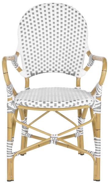 Safavieh - Set of 2 - Hooper Arm Chair Indoor Outdoor Stacking Grey White Light Brown Rattan PE Wicker Aluminium FOX5209B-SET2 683726782339