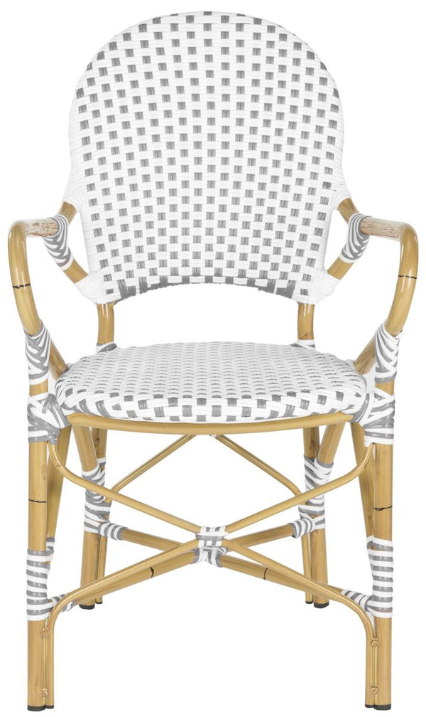 Safavieh - Set of 2 - Hooper Arm Chair Indoor Outdoor Stacking Grey White Light Brown Rattan PE Wicker Aluminium FOX5209B-SET2 683726782339