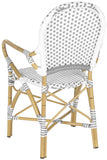 Safavieh - Set of 2 - Hooper Arm Chair Indoor Outdoor Stacking Grey White Light Brown Rattan PE Wicker Aluminium FOX5209B-SET2 683726782339