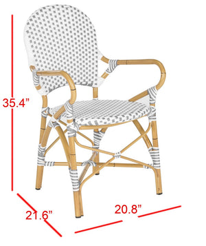 Safavieh - Set of 2 - Hooper Arm Chair Indoor Outdoor Stacking Grey White Light Brown Rattan PE Wicker Aluminium FOX5209B-SET2 683726782339