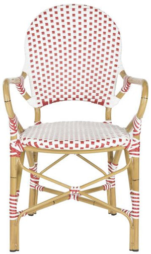 Safavieh - Set of 2 - Hooper Arm Chair Indoor Outdoor Stacking Red White Light Brown Rattan PE Wicker Aluminium FOX5209C-SET2 683726782353
