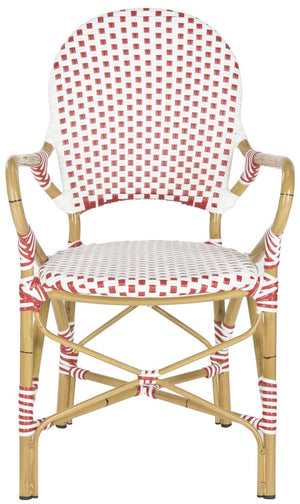 Safavieh - Set of 2 - Hooper Arm Chair Indoor Outdoor Stacking Red White Light Brown Rattan PE Wicker Aluminium FOX5209C-SET2 683726782353