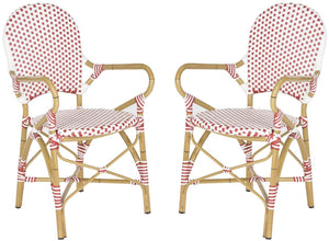 Safavieh - Set of 2 - Hooper Arm Chair Indoor Outdoor Stacking Red White Light Brown Rattan PE Wicker Aluminium FOX5209C-SET2 683726782353