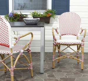 Safavieh - Set of 2 - Hooper Arm Chair Indoor Outdoor Stacking Red White Light Brown Rattan PE Wicker Aluminium FOX5209C-SET2 683726782353