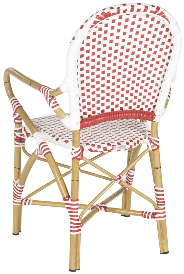 Safavieh - Set of 2 - Hooper Arm Chair Indoor Outdoor Stacking Red White Light Brown Rattan PE Wicker Aluminium FOX5209C-SET2 683726782353