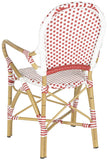 Safavieh - Set of 2 - Hooper Arm Chair Indoor Outdoor Stacking Red White Light Brown Rattan PE Wicker Aluminium FOX5209C-SET2 683726782353