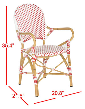 Safavieh - Set of 2 - Hooper Arm Chair Indoor Outdoor Stacking Red White Light Brown Rattan PE Wicker Aluminium FOX5209C-SET2 683726782353