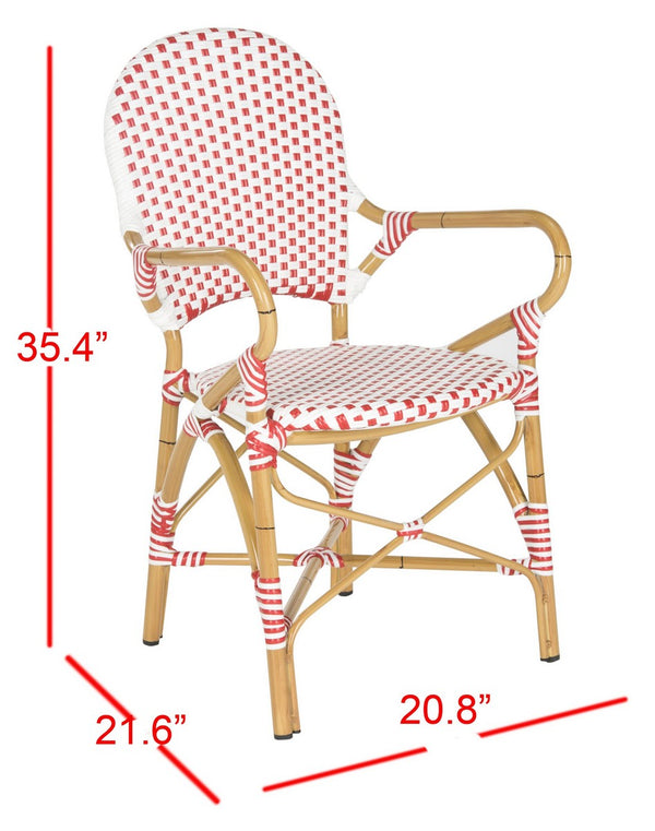 Safavieh - Set of 2 - Hooper Arm Chair Indoor Outdoor Stacking Red White Light Brown Rattan PE Wicker Aluminium FOX5209C-SET2 683726782353