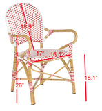 Safavieh - Set of 2 - Hooper Arm Chair Indoor Outdoor Stacking Red White Light Brown Rattan PE Wicker Aluminium FOX5209C-SET2 683726782353