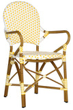 Safavieh - Set of 2 - Hooper Arm Chair Indoor Outdoor Stacking Yellow White Light Brown Rattan PE Wicker Aluminium FOX5209D-SET2 889048057937